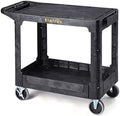 Heavy Duty Plastic Utility Cart, 37 x 18.8 in, Flat Top, Swivel Wheels, 550 lbs Capacity, Black in Black