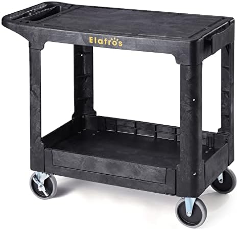 Heavy Duty Plastic Utility Cart, 37 x 18.8 in, Flat Top, Swivel Wheels, 550 lbs Capacity, Black in Black