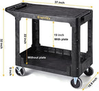 Heavy Duty Plastic Utility Cart, 37 x 18.8 in, Flat Top, Swivel Wheels, 550 lbs Capacity, Black in Black, alternate view 3