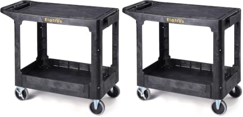 Heavy Duty Plastic Utility Cart, 37 x 18.8 in, Flat Top, Swivel Wheels, 550 lbs Capacity, Black (Pack of 2)