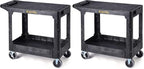 Heavy Duty Plastic Utility Cart, 37 x 18.8 in, Flat Top, Swivel Wheels, 550 lbs Capacity, Black (Pack of 2)