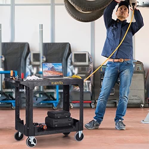 Heavy Duty Plastic Utility Cart, 37 x 18.8 in, Flat Top, Swivel Wheels, 550 lbs Capacity, Black (Pack of 2), alternate view 2