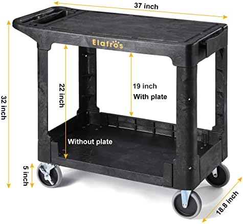 Heavy Duty Plastic Utility Cart, 37 x 18.8 in, Flat Top, Swivel Wheels, 550 lbs Capacity, Black (Pack of 2), alternate view 3