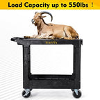 Heavy Duty Plastic Utility Cart, 37 x 18.8 in, Flat Top, Swivel Wheels, 550 lbs Capacity, Black (Pack of 2), alternate view 6