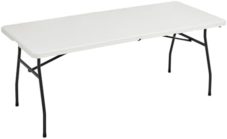 Heavy Duty Portable Folding Table, 6 ft, Indoor & Outdoor, Fold-in-Half Design with Carrying Handle, White in