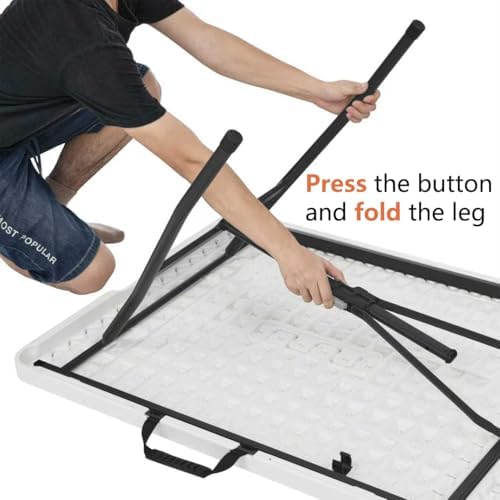 Heavy Duty Portable Folding Table, 6 ft, Indoor & Outdoor, Fold-in-Half Design with Carrying Handle, White in, alternate view