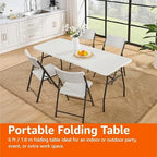 Heavy Duty Portable Folding Table, 6 ft, Indoor & Outdoor, Fold-in-Half Design with Carrying Handle, White in, alternate view