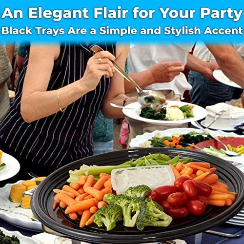 Heavy Duty, Recyclable 16 in. Serving Tray and Lid 3pk. Large, Black Plastic Party Platters with Clear Lids, alternate view 2