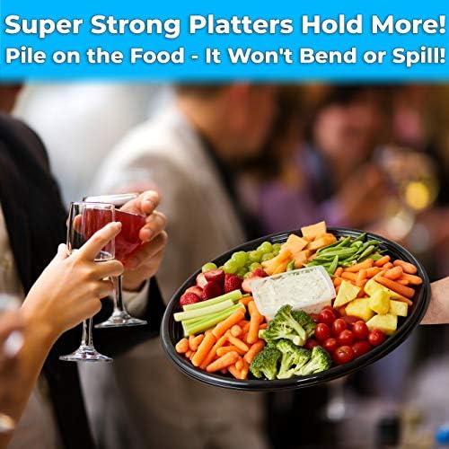 Heavy Duty, Recyclable 16 in. Serving Tray and Lid 3pk. Large, Black Plastic Party Platters with Clear Lids, alternate view 4