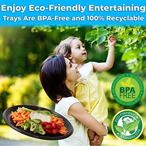 Heavy Duty, Recyclable 16 in. Serving Tray and Lid 3pk. Large, Black Plastic Party Platters with Clear Lids, alternate view 5