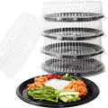 Heavy Duty, Recyclable 16 in. Serving Tray and Lid 5pk. Large, Black Plastic Party Platters with Clear Lids