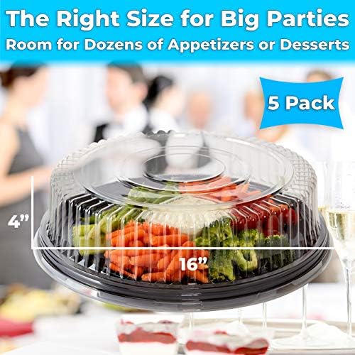 Heavy Duty, Recyclable 16 in. Serving Tray and Lid 5pk. Large, Black Plastic Party Platters with Clear Lids, alternate view 3