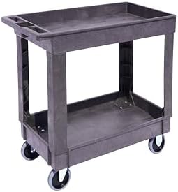 Heavy-Duty Rolling Storage Cart with Open Plastic Shelves and Tall Lip, 500 LB Capacity Utility Cart with Tray