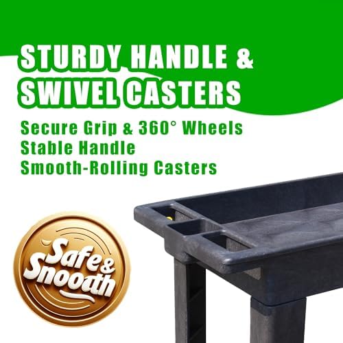 Heavy-Duty Rolling Storage Cart with Open Plastic Shelves and Tall Lip, 500 LB Capacity Utility Cart with Tray, alternate