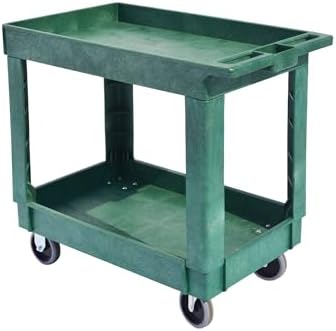 Heavy-Duty Rolling Storage Cart with Open Plastic Shelves and Tall Lip, 500 LB Capacity Utility Cart with Tray