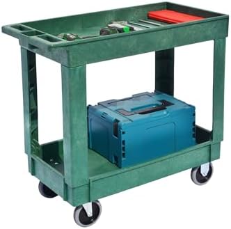 Heavy-Duty Rolling Storage Cart with Open Plastic Shelves and Tall Lip, 500 LB Capacity Utility Cart with Tray, alternate