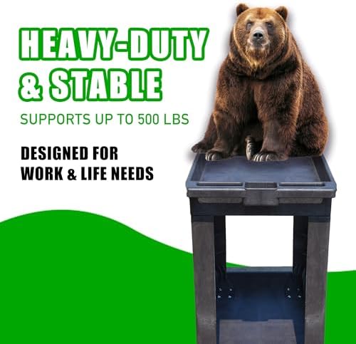 Heavy-Duty Rolling Storage Cart with Open Plastic Shelves and Tall Lip, 500 LB Capacity Utility Cart with Tray, alternate