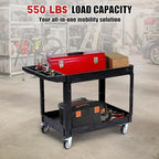 Heavy Duty Rolling Utility Cart, 2 Tier Service Cart with Wheels, Ergonomic Storage Handle, 550 LBS Capacity, alternate view