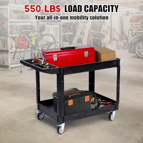 Heavy Duty Rolling Utility Cart, 2 Tier Service Cart with Wheels, Ergonomic Storage Handle, 550 LBS Capacity, alternate view