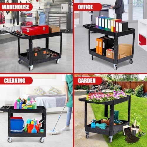 Heavy Duty Rolling Utility Cart, 2 Tier Service Cart with Wheels, Ergonomic Storage Handle, 550 LBS Capacity, alternate view