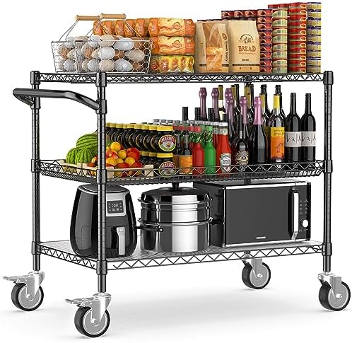 Heavy Duty Rolling Utility Cart, 45 Inch Kitchen Carts with Wheels, NSF Commercial Grade with Handle & Shelf