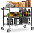 Heavy Duty Rolling Utility Cart, 45 Inch Kitchen Carts with Wheels, NSF Commercial Grade with Handle & Shelf