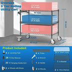 Heavy Duty Rolling Utility Cart, 45 Inch Kitchen Carts with Wheels, NSF Commercial Grade with Handle & Shelf, alternate view