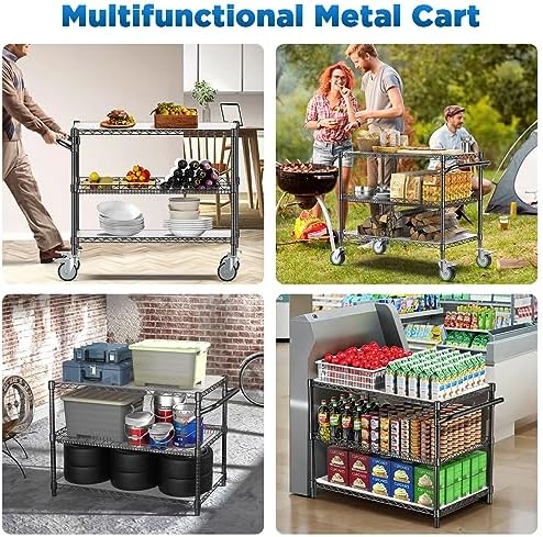 Heavy Duty Rolling Utility Cart, 45 Inch Kitchen Carts with Wheels, NSF Commercial Grade with Handle & Shelf, alternate view