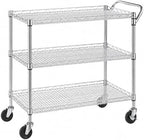 Heavy Duty Rolling Utility Kitchen Cart on Wheels, Chrome Serving Cart Commercial Grade with Wire Shelving and