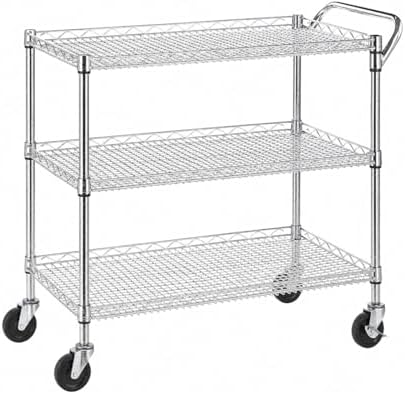 Heavy Duty Rolling Utility Kitchen Cart on Wheels, Chrome Serving Cart Commercial Grade with Wire Shelving and