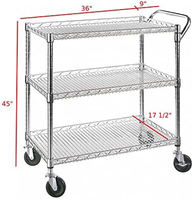 Heavy Duty Rolling Utility Kitchen Cart on Wheels, Chrome Serving Cart Commercial Grade with Wire Shelving and, alternate