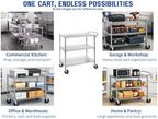 Heavy Duty Rolling Utility Kitchen Cart on Wheels, Chrome Serving Cart Commercial Grade with Wire Shelving and, alternate