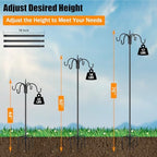 Heavy Duty Shepherds Hook 2 Pack 76" Four Hooks Adjustable (44/60/76") - Metal 5-Prong Base, 17lb Capacity, alternate view 3