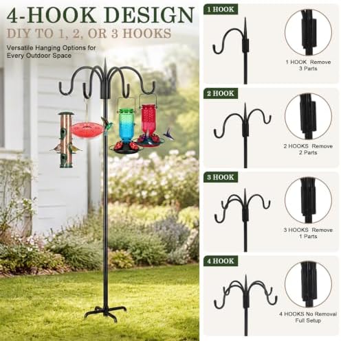 Heavy Duty Shepherds Hook 2 Pack 76" Four Hooks Adjustable (44/60/76") - Metal 5-Prong Base, 17lb Capacity, alternate view 4