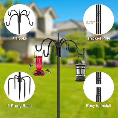 Heavy Duty Shepherds Hook 2 Pack 76" Four Hooks Adjustable (44/60/76") - Metal 5-Prong Base, 17lb Capacity, alternate view 5