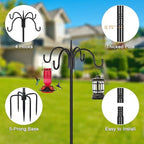 Heavy Duty Shepherds Hook 2 Pack 92" Four Hooks Adjustable (44/60/76/92") - Metal 5-Prong Base, 17lb Capacity, alternate view