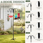 Heavy Duty Shepherds Hook 2 Pack 92" Four Hooks Adjustable (44/60/76/92") - Metal 5-Prong Base, 17lb Capacity, alternate view