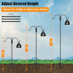 Heavy Duty Shepherds Hook 76" Double Hooks Adjustable (44/60/76") - Alloy Steel 5-Prong Base, 17lb Capacity, alternate view 2