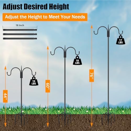 Heavy Duty Shepherds Hook 76" Double Hooks Adjustable (44/60/76") - Alloy Steel 5-Prong Base, 17lb Capacity, alternate view 2