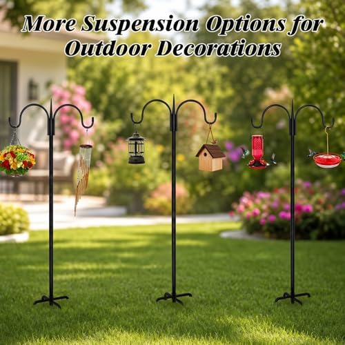 Heavy Duty Shepherds Hook 76" Double Hooks Adjustable (44/60/76") - Alloy Steel 5-Prong Base, 17lb Capacity, alternate view 4