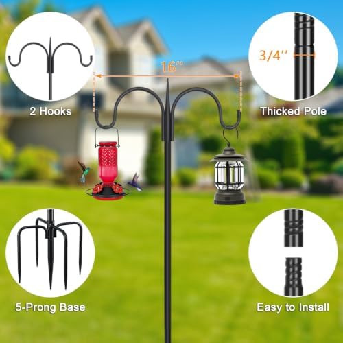 Heavy Duty Shepherds Hook 76" Double Hooks Adjustable (44/60/76") - Alloy Steel 5-Prong Base, 17lb Capacity, alternate view 5