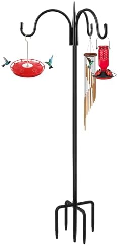 Heavy Duty Shepherds Hook 76" Triple Hooks - Metal 5-Prong Base, Adjustable (44/60/76") - 17lb Capacity Bird