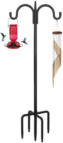 Heavy Duty Shepherds Hook 92" Double Hooks Adjustable (44/60/76/92") - Metal 5-Prong Base, 15lb Capacity - Easy