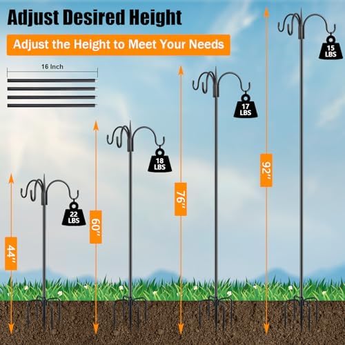 Heavy Duty Shepherds Hook 92" Triple Hooks - Metal 5-Prong Base, Adjustable (44/60/76/92") - 15lb Capacity Bird, alternate