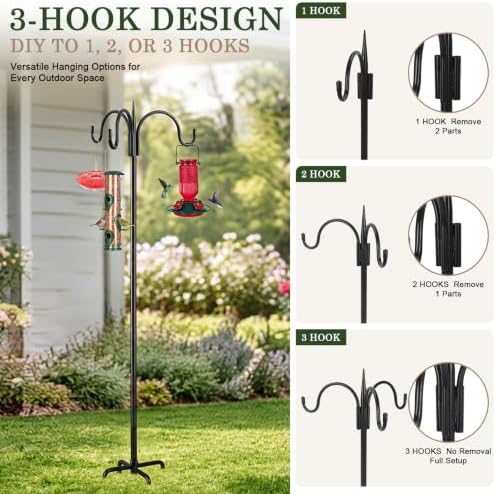 Heavy Duty Shepherds Hook 92" Triple Hooks - Metal 5-Prong Base, Adjustable (44/60/76/92") - 15lb Capacity Bird, alternate