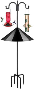 Heavy Duty Shepherds Hook Squirrel-Proof Bird Feeder Pole 108" Double Hooks 5-Prong Base & 19" Baffle for