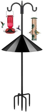 Heavy Duty Shepherds Hook Squirrel-Proof Bird Feeder Pole 108" Double Hooks 5-Prong Base & 19" Baffle for