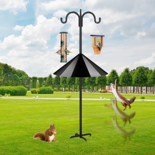 Heavy Duty Shepherds Hook Squirrel-Proof Bird Feeder Pole 108" Double Hooks 5-Prong Base & 19" Baffle for, alternate view 2