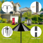 Heavy Duty Shepherds Hook Squirrel-Proof Bird Feeder Pole 108" Double Hooks 5-Prong Base & 19" Baffle for, alternate view 4