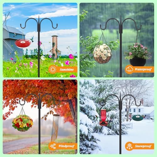 Heavy Duty Shepherds Hook Squirrel-Proof Bird Feeder Pole 108" Double Hooks 5-Prong Base & 19" Baffle for, alternate view 6